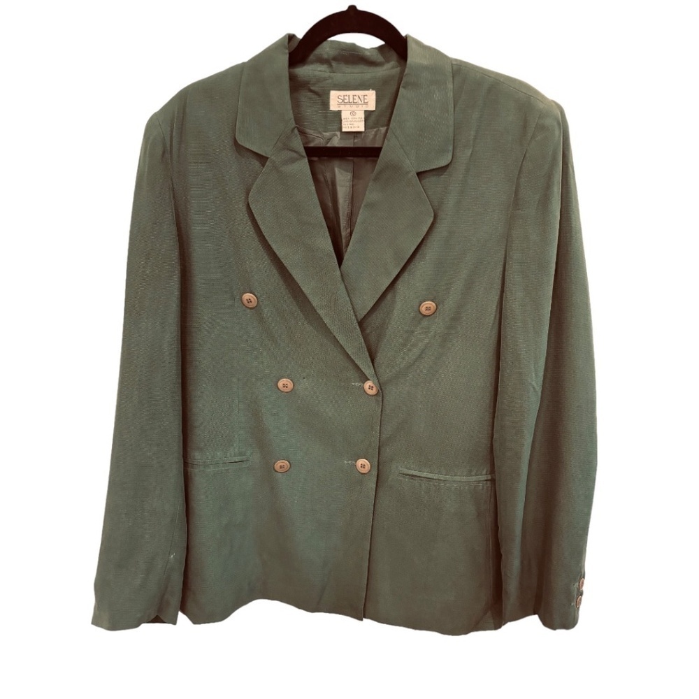 Selene Studio Vintage Green Sz 12 Silk Double Breasted Lined Blazer